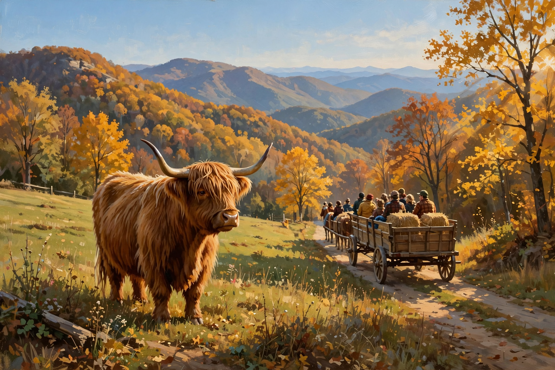 Illustration for 🌽 Pumpkin, Hayride and Highland Cows on Flat Top