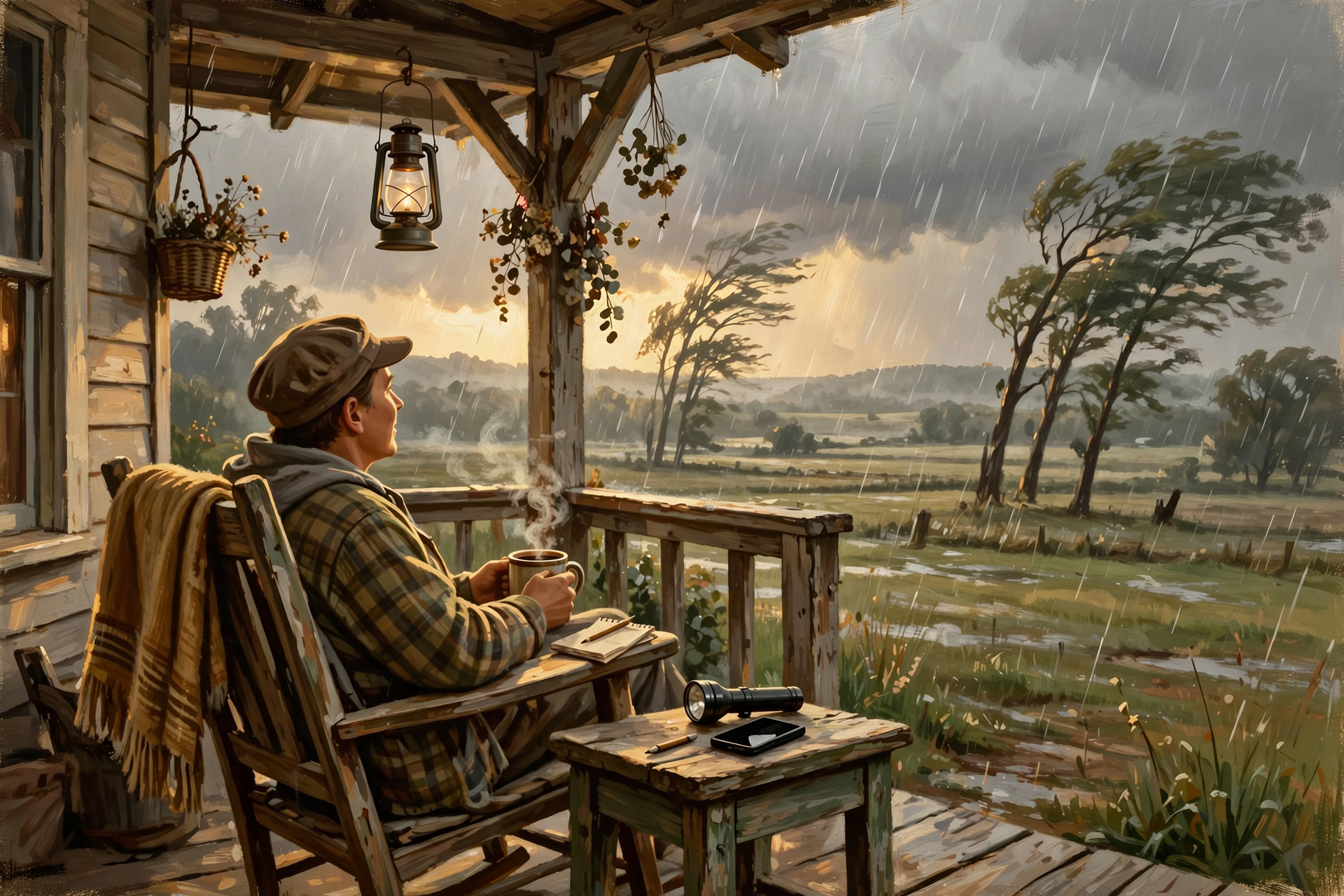 Illustration for ☕ Front Porch Morning: Isaias Rain Day — Stay Home Safe, Keep the Outage Number Handy